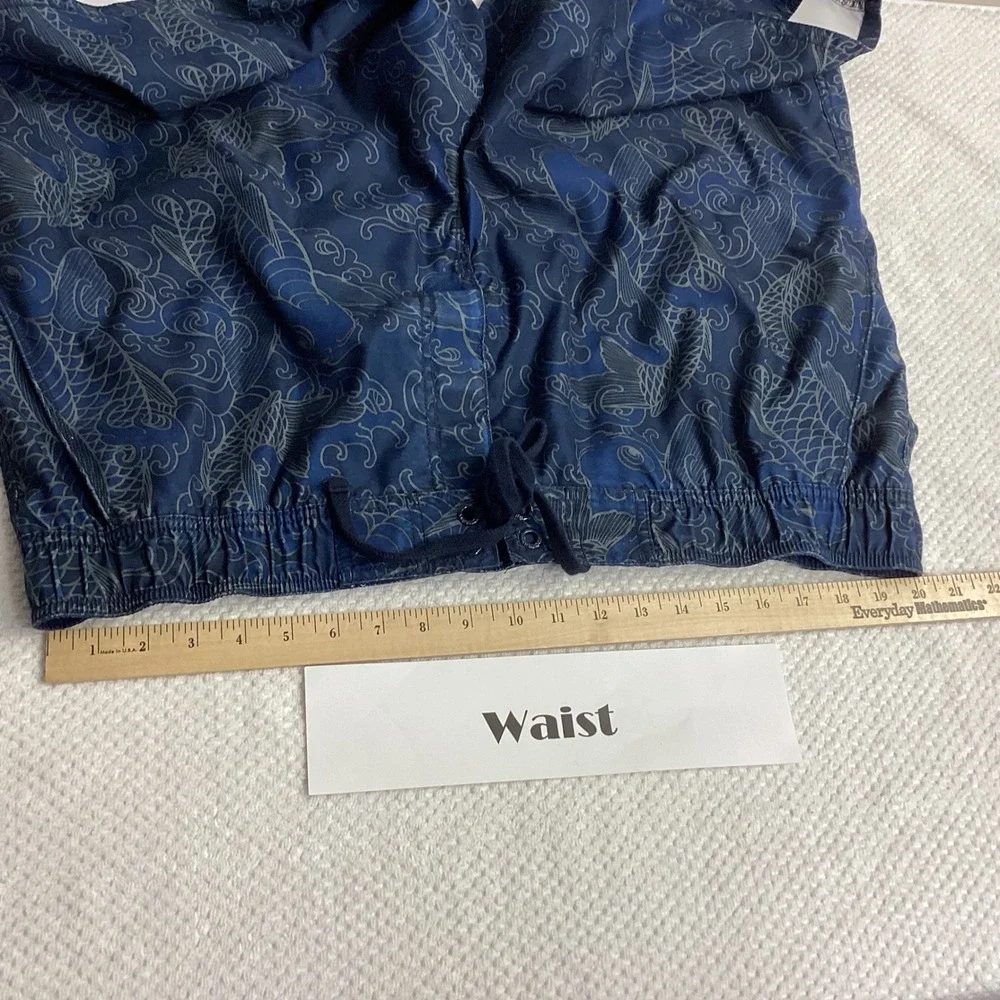 Old Navy Swim Trunks Koi Fish Print Elastic‎ Tie Waist Blue Gray Mens XL Liner